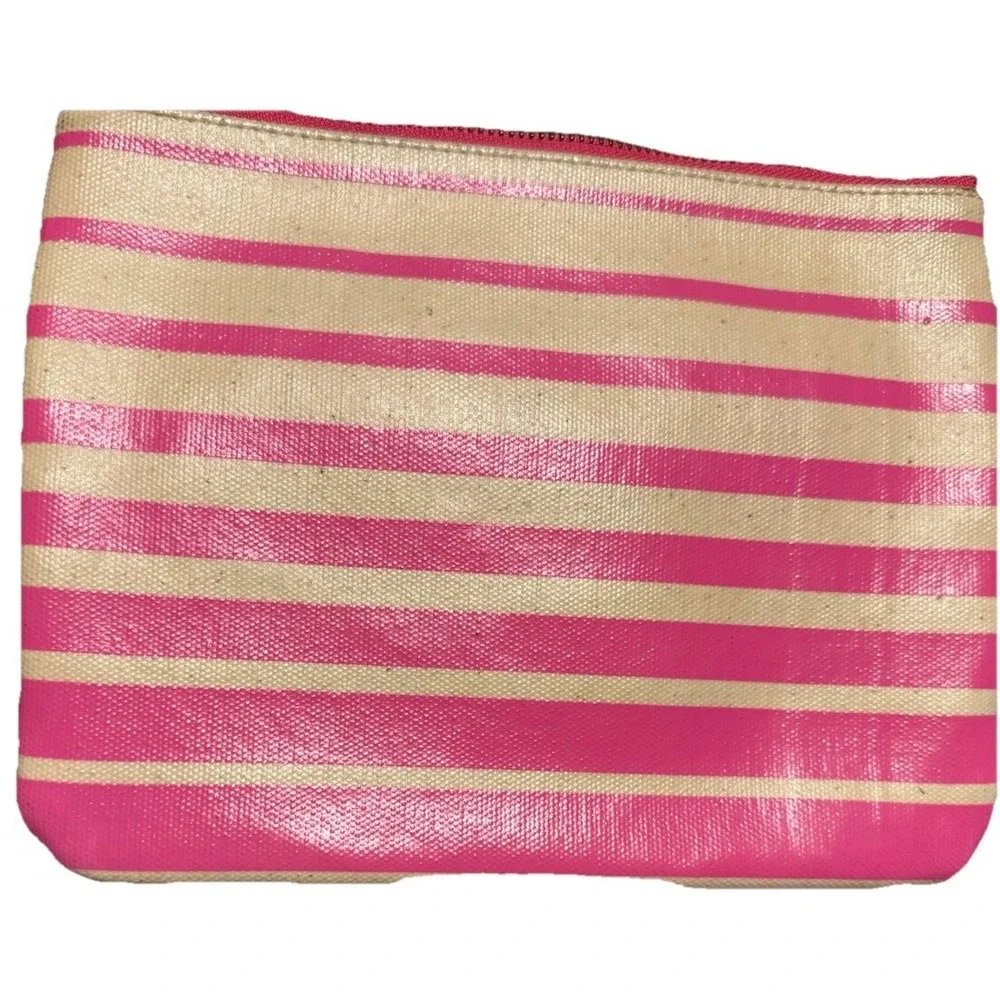 Rebecca Minkoff Stripes Gold Zipper Cosmetic Bag Bird Logo‎ Lined
